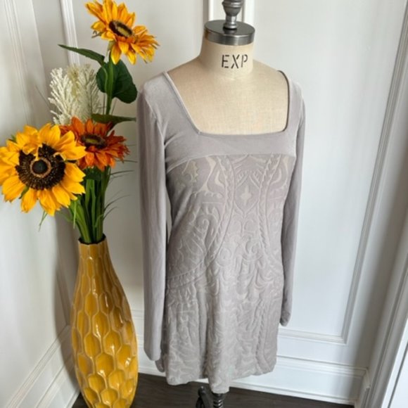 Free People NWT Silver Gray Damask Pattern Velour Dress - Picture 2 of 16